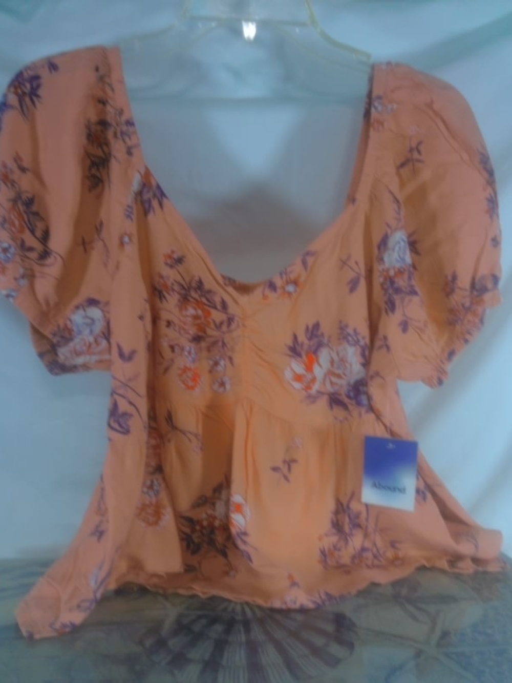 Abound Peach Floral Scoop Neck Crop Top
